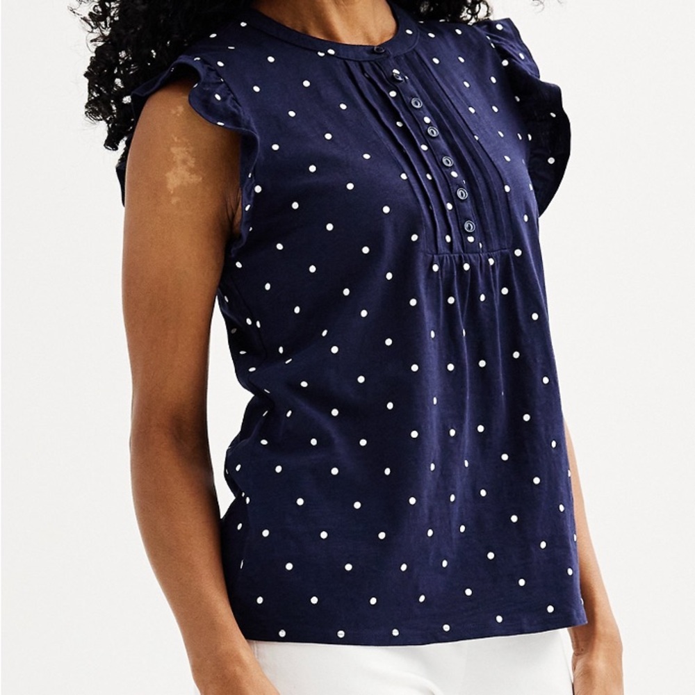 Navy Polka Dot Flutter Sleeve Blouse